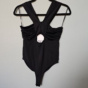 Zara Sexy NWT Medium Stylish Black Thong Bodysuit With  Cut Out